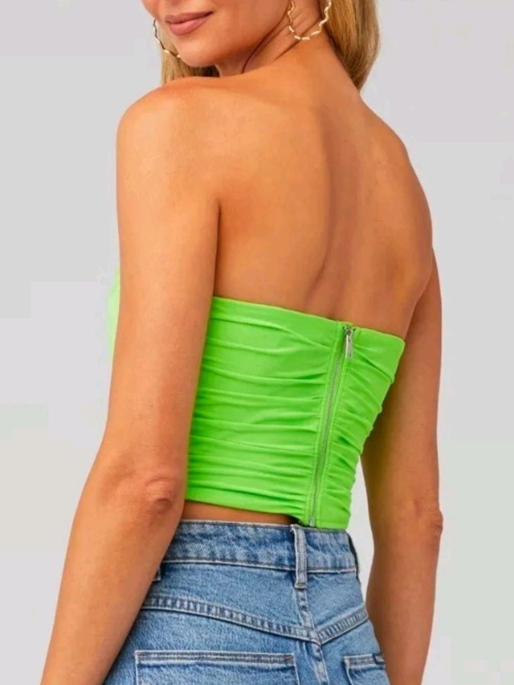 Steve Madden Dahlia Boned Corset Top in Neon Green 💚 Strapless Ruched Camisole - Picture 3 of 6